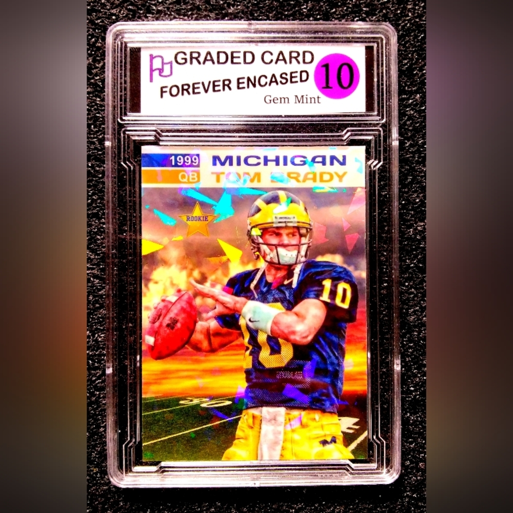 Tom Brady Michigan Wolverines Cracked Ice Holographic Football Rookie Card